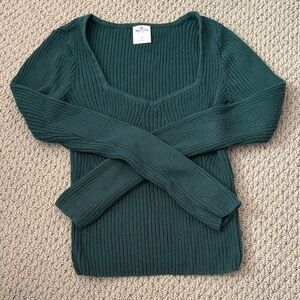 Hollister Women's Deep Teal V-Neck Sweater